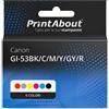 PrintAbout Cartuccia compatibile Canon GI-53BK/C/M/Y/GY/R - 6 colori Multipack