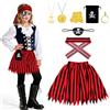 AOOWU Costume Pirata per Bambini, 8 Pezzi Bambina Kit Costume Gonna con Bandana, Benda sull'Occhio, Collana Orecchini, Pirata Cosplay Set per Ragazzi per Carnevale Halloween Cosplay