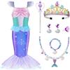 AOOWU Vestito Sirenetta Bambina, Costume da Sirenetta con 7 pezzi Accessori, Ariel Bambine Vestito Sirena, Costumi Cosplay Sirena per Halloween, Natale, Cosplay, Compleanno