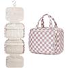 Narwey Beauty Case da Appendere Viaggio, Beauty Case da Appendere per Donna Uomo,Borsa da Toilette da Travel Kit Viaggio, Trousse Pochette Trucchi Donna per Viaggio (Scacchiere Rosa Polvere (Medio))