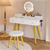 YITAHOME Tavolo da toeletta con illuminazione, cassetti in tessuto con specchio, luminosità regolabile, tavolo da toeletta con porte, tavolo da trucco con ripiano per gioielli, ripiani regolabili, colore legno