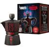 Bialetti Moka Express Stranger Things 3 Tazze, Pomolo Musicale con ricarica USB C, Non adatta ad induzione, 3 Tazze (130ml), Nero