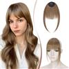 Elailite Frangia Capelli Veri Clip Marrone Castagna, Frangetta Finta Frontale Ordinata Neat Bang con Tempie Posticci Donna