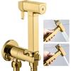 WRKMH Doccetta per Bidet Oro Spazzolato Spruzzatore per Bidet Ottone Idroscopino per WC, con Uno Dentro Uno Fuori Valvola ad Angolo, Spruzzatore a Doppia Funzione in Ottone, 1.2M Tubo Doccia