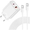 HYDOOD Caricabatterie USB C da 20W, caricabatterie telefono a due porte, ricarica rapida con cavo USB C da 2m,per iPhone 17 Pro Max/16/15, per Galaxy S22/S21/S20,Pad,ecc Bianco