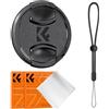 K&F CONCEPT Tappo Obiettivo 58mm, Copriobiettivo 4 in 1 con Cinturino Antismarrimento e 2 Panni in Microfibra, Copertura Protettiva a Scatto Compatibile con Obiettivi Canon, Nikon, Sony da 58mm