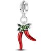 MariaFonte Charm New 2025 Compatibile Tutte Marche Pendente Corno Cornetto Doppio Peperoncino Rosso Compleanno Anniversario Ciondoli Originale Argento 925 Mamma Bead Portafortuna Cuore Natale