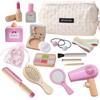 Smartwo Gioco di Trucco e Parrucchiere in Legno per Bambine, 19 Pezzi, Cosmetici Finiti in Legno con Borsetta, Giocattoli di Ruolo, Accessori Toeletta Ragazze, Regalo di Compleanno per 3 4 5 6 Anni