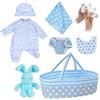 BABESIDE Vestiti per Rinato Bambino Bambole da 8 Pezzi con Culla Adatto a Bambole da 17-22 Pollici, Vestiti per Bambole, Accessori di Abbigliamento (blu)