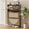 BonVache Mobiletto Per Scarpe Stretto, Scarpiera con 2 Ante, Scarpiera con Regolazione, Vano Portascarpe in Legno, Scarpiera per Ingresso, Soggiorno, Corridoio, 80x24x135,4 cm，Rattan