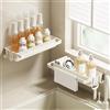 Kaizuca Organizer per Lavello, Mensola da Cucina Senza Forature con Vassoio di Scolo e 4 Ganci, Supporto Adesivo da Parete per Lavandino, Bagno e Cucina