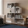 Dmora - Libreria Hoya, Biblioteca bifacciali a 5 ripiani, Scaffale a zig zag per libri, Mobile da parete con ripiani, 100% Made in Italy, 145x29h145 cm, Bianco e Cemento
