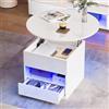 YITAHOME Tavolino regolabile in altezza, tavolino rotondo con piastra di sollevamento, tavolo da soggiorno lucido con vano portaoggetti nascosto e illuminazione a LED, moderno tavolino rotondo con 1
