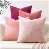 Sungeek Set di 4 Federe Cuscini 60x60 in Morbido Velluto a Coste, Fodere per Cuscini Decorativi con Motivo a Strisce e Patchwork Pinwheel Copricuscini Cuscino per Divano Letto Soggiorno, Rosa
