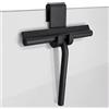 FralEcoPlus Tergivetro Doccia in Silicone con Supporto - Tira Acqua Pulisci Vetri Doccia, Porte, Finestre e Specchi - Tergivetro per Doccia Nero 24x19 cm Senza Foratura, Supporto Incluso