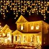 GHONLZIN Catena Luminosa Esterno, 10M 366 LEDs Luci di Natale a Forma di Ghiacciolo con 8 Modalità, Alimentazione Elettrica, Luci a Forma di Ghiacciolo Impermeabile per Giardino, Decorazioni, Festa