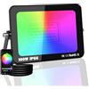 PICAA Faro da Lavoro a LED RGB Smart 100W, 10000LM Esterno, 16 Milioni di Colori, Controllo Wireless via App, Impermeabile IP66, Illuminazione Giardino per Feste Disco con Spina UE (1 pz)