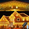 Micacorn Catena di luci solari con ricarica USB, 5 m, impermeabile, con pioggia di ghiaccio, 8 modalità, 256 LED, 32 pezzi, luci per tende con telecomando, per giardino, matrimoni, feste, decorazioni