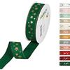 Halbach Seidenbänder Nastro natalizio per confezioni regalo, 25 mm x 18 m, con stelle dorate e bordi in lurex - verde