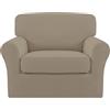 Easy-Going 2 Pieces Microfiber Stretch Chair Slipcover - Spandex Soft Fitted Sofa Couch Cover Washable Furniture Protector with Elastic Bottom Kids Pet Natural