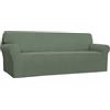Easy-Going Stretch 4 Seater Sofa Slipcover 1-Piece Sofa Cover Furniture Protector Couch Soft with Elastic Bottom for Kids, Polyester Spandex Jacquard Fabric Small Checks Greyish Green