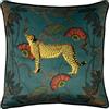 Paoletti Tropica Cheeta Copricuscino - Fodera Decorativa con Gatto Esotico e Fiori Bordati (Verde Ottanio- 45x45cm)
