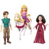 Mattel Disney Princess - Set Personaggi Rapunzel, 4 mini bambole ispirate al film, Rapunzel, Flynn Rider, Madre Gothel e il cavallo Maximus con sella, 3+ anni, JHG85