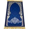Musuly Tappeto Da Preghiera Musulmano Rettangolare Blu Con Motivo Orientale E Frange Dorate (Blu e giallo, IT- 70x110 cm)