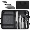 hecef set coltelli da cucina professionali in acciaio inox con borsa coltelli, foderi, tagliere reversibile, affilacoltelli 2 stadi e forbici, 10 Pezzi utensili cucina per picnic, campeggio e barbeque