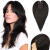 S-noilite Topper Capelli per Donne, 27g Capelli Frangetta Laterale, Senza Frangia Fermaglio per Capello per Diradati, Capello Toppers con Base Intrecciata a Mano, 25CM Nero Naturale #1B