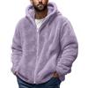 Generic DENGJIAMY Giacca da uomo pelosa Sherpa casual tinta unita calda giacca outdoor moda felpa in pile a maniche lunghe da uomo con cappuccio camicia con zip intera, L