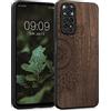 kwmobile Custodia Compatibile con Xiaomi Redmi Note 11 / Note 11S Cover - Back Case in Legno con Bumper in Silicone TPU - Sole marrone scuro