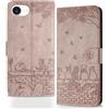 Butnyeoe Cover per iPhone 16e Libro,Gatti/Fiori Motivo in Rilievo Custodia,PU Pelle Protettiva Portafoglio Flip Wallet Case Con Slot per Schede e Magnetica Supporto,Rosa-Viola