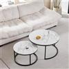 GrandCA HOME Set di 2 tavolini impilabili, tavolini rotondi, in MDF marmorizzato, gambe nere in acciaio inox, adatto per soggiorno, sala da pranzo (diametro 80 x 45 cm, Ø60 x 35 h) cm