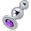 SXOVO Plug Anale Dilatatore in Metallo Palline Anali a Doppia Sfera per Stimolazione della Prostata Butt Plug Analesex Toy con Diamante Viola Toys Sessuali per Donna Uomini Coppie
