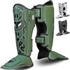 Mytra Fusion Boxing Parastinchi Uomo e Donna — Protezione in Schiuma EVA con Cinghie Regolabili e Fasce Elastiche per i Piedi | Kickboxing, Muay Thai & Allenamento MMA Parastinchi (Verde Oliva, L/XL)