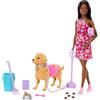 Barbie - Set Cagnolina Cammina e fa i bisogni, con bambola Brooklyn, cucciolo e accessori per la passeggiata inclusi, giocattolo per bambini, 3+ anni, JJB47