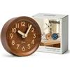 Driini Wooden Analog Desktop Clock - 4.3 in. Decorative Pinewood, No-Tick Design - Easy to Read Silent Sweep Mantle Clock - Quiet Tabletop Clocks with Wood Body, Hands, & Battery Cover; Dark