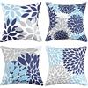 Hanrunsi Set di 4 federe per cuscini in velluto grigio blu 45 x 45 cm, decorative, per esterni, morbide, moderne, astratte, fiori, decorazione per la casa, divano, soggiorno, camera da letto