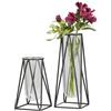Deco 79 Glass Decorative Vase Tube Centerpiece Vases with Metal Stand, Set of 2 Flower Vases for Home Decoration 13, 9H, Black