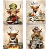 MOCVSWO Stampa artistica da parete su tela, motivo mucche marroni umoristiche che cucinano cibo seducente, adatte per cucine e camere da letto, stampe artistiche con animali, set di 4 (20 x 25 cm,