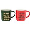 Dekohelden24 Tazza natalizia in gres porcellanato rosso e verde, set da 2 pezzi, scritta: Merry Christmas, dimensioni: 13 x 9 x 9 cm (L x P x A)
