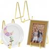 QWORK® Set di 3 Cavalletto Espositore Porta Piatti in Ferro, Oro, Altezza 14,5 cm - Supporto Elegante e Moderno per Piatti, Libri, Foto e Altro