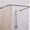 Crkmire Asta Doccia Angolare a Forma di U Regolabile [Lati: 60-132 cm, Centro: 79-119 cm] con 12 Ganci e Supporto a Soffitto, per Interni ed Esterni, Nero opaco