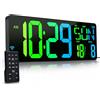 KRSTIR - Orologio da parete digitale grande con telecomando, display LED grande da 41,9 cm, timer conto alla rovescia e in avanti, luminosità regolabile, sveglia con giorno/data/temperatura per casa