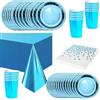 COSORO 65 Pezzi Set Stoviglie per Feste Blu Foil,Piatti Tazze Asciugamani di Carta Tovaglia Plastica Stoviglie Monouso Biodegradabili,Decorazione Desktop per Feste di Compleanno,Picnic,Baby Shower