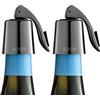 WOTOR Tappi per bottiglia di vino in acciaio inox con silicone, riutilizzabili, salva-vino e sigillanti decorativi, a tenuta stagna, mantengono freschi, colore nero metallizzato, confezione da 2