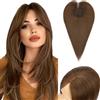 S-noilite Topper Capelli per Donne, 27g Capelli Frangetta Laterale, Senza Frangia Fermaglio per Capello per Diradati, Capello Toppers con Base Intrecciata a Mano, 25CM Castano Medio #4R