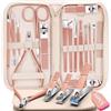 BLESWIN Set Manicure Set Tagliaunghie, 16 Pezzi Kit Pedicure Manicure Professionale Donne Uomini Kit Cura Unghie Personale con Valigetta da Viaggio Rosa