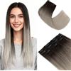 S-noilite Extension Capelli Veri Clip, 3 Pezzi 11 Clips Extensions Capello Veri, Vergine Extension di Capelli Umani, 86g Un Pezzo Extensions Capello Umani, 55CM Nero Naturale al Biondo Grigio #1BTG4